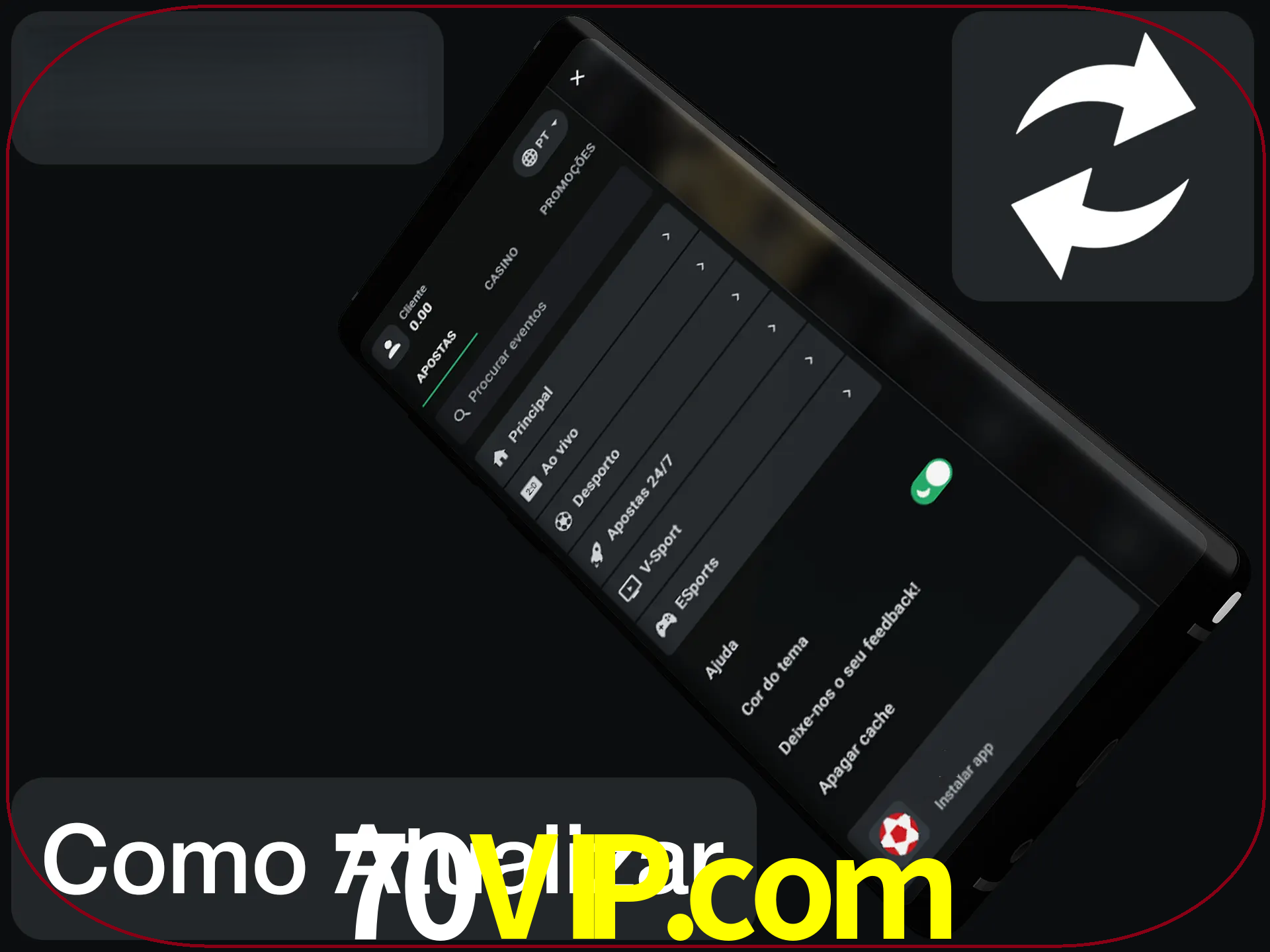 O aplicativo é atualizado automaticamente quando você faz o login.